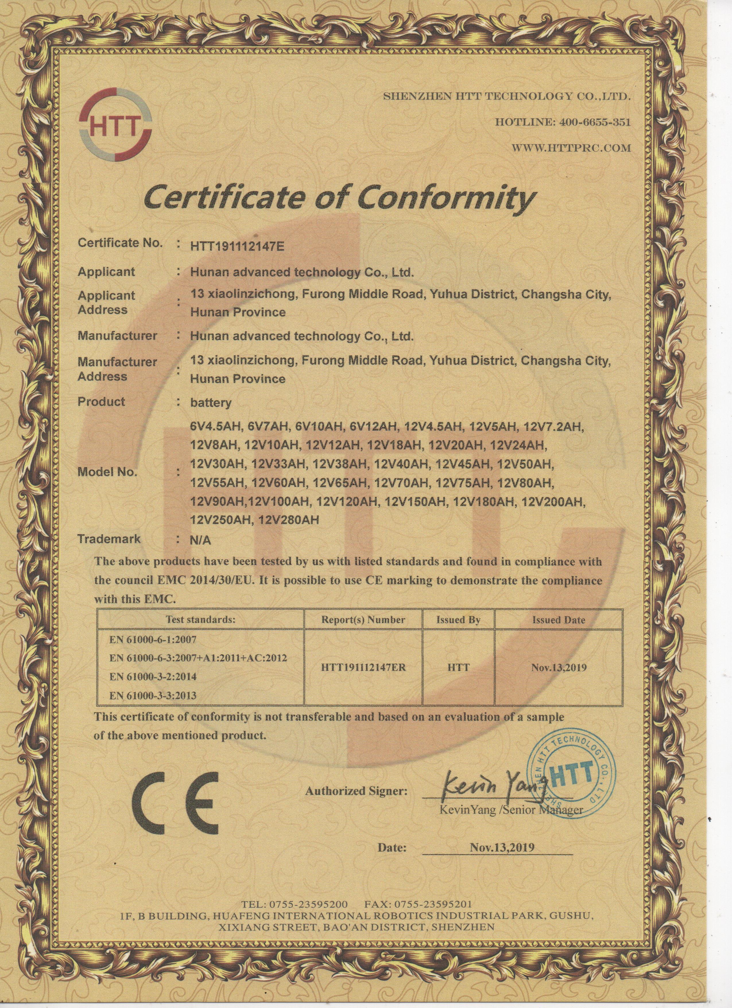CE认证产品合格证书
